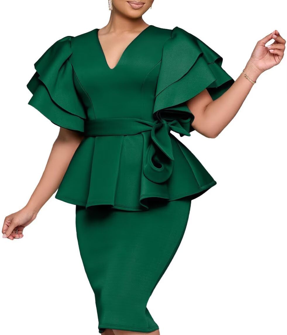 Elegant Dresses for Women Sexy Church Business Pencil Vintage Peplum Dress