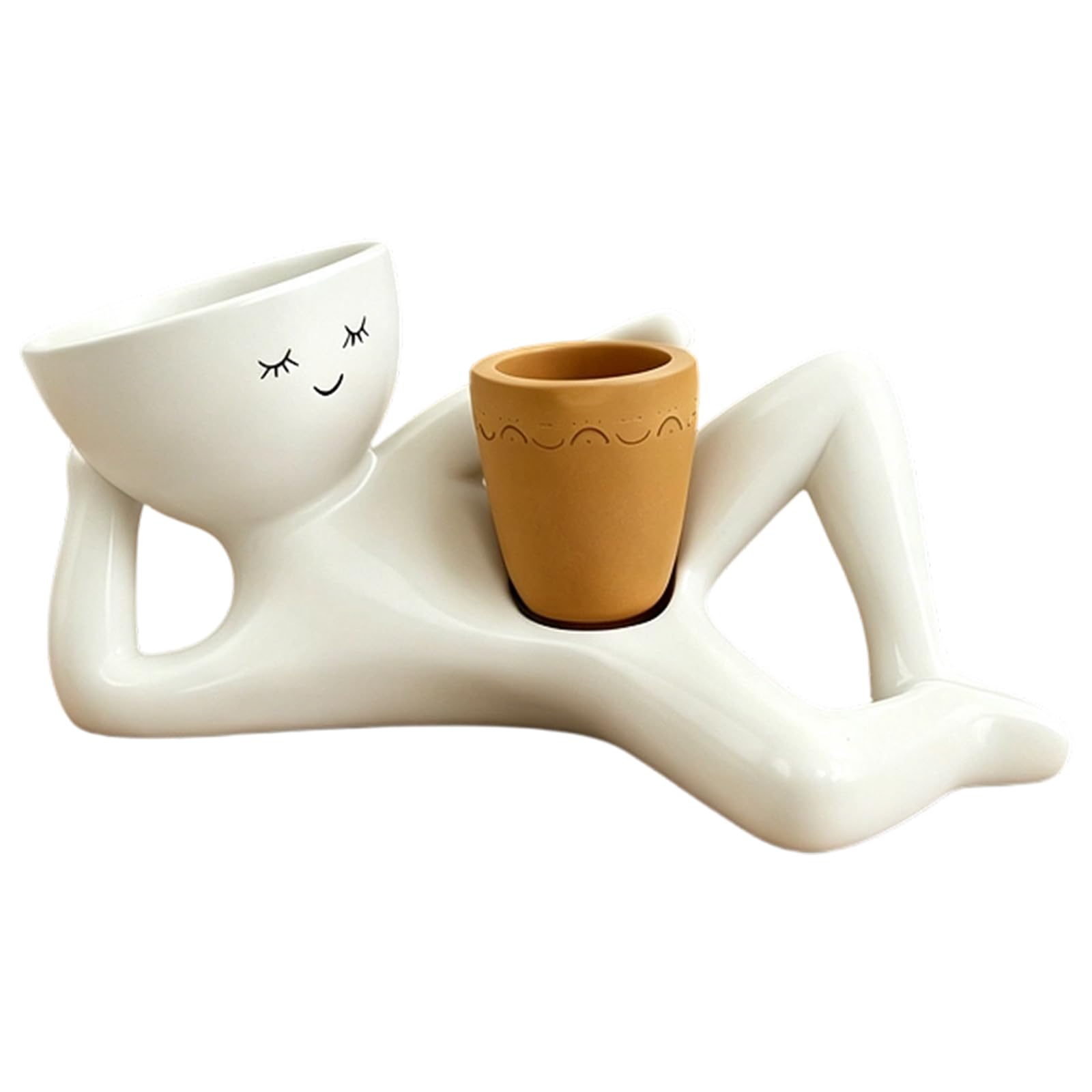 9 Inch Resin Lazy Guy Face Planter Pot with Drainage Hole