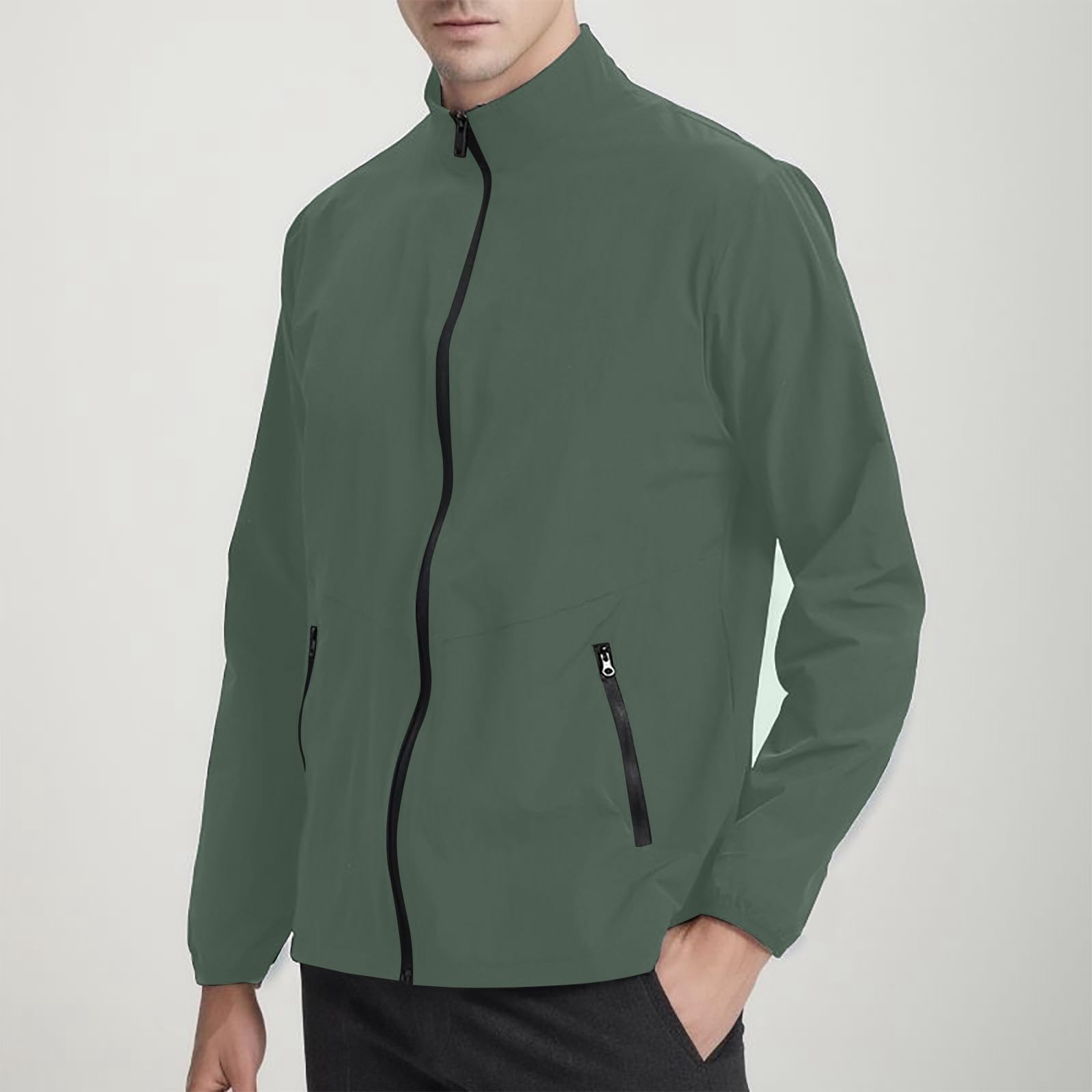 Generisch Herren Sweatjacke Ohne Kapuze Frühling Sommer Reißverschluss Outdoor Sport Fitness Bergsteigen Langarm Kapuzenloses T-Shirt Top