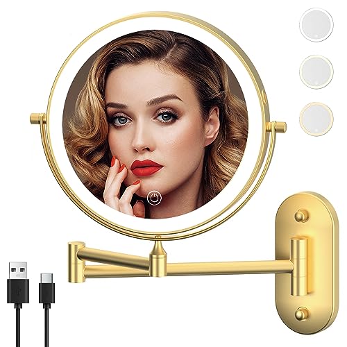 Rechargeable-Wall-Mounted-Lighted-Makeup-Vanity-Mirror-8-Inch-Double-Sided-1X-10X-Magnifying-Bathroom-Mirror-3-Color-Lighting-Touch-Screen-Dimming-360-Rotation-Shaving-Mirror