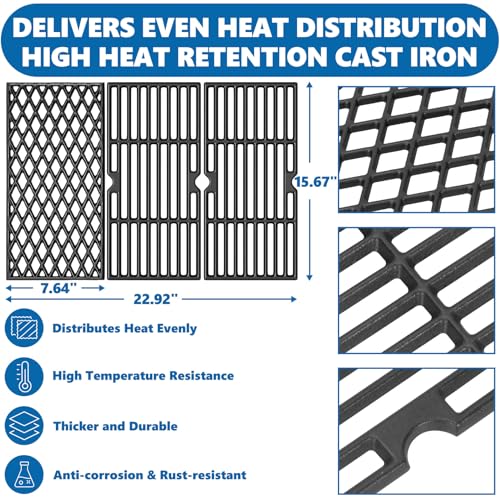 Image of SafBbcue Grill Replacement Parts for dyna-glo 3 Burner DGH373CRP-D DGF371CRP-D Grills, Cast Iron Grill Grates, Grill Parts Kit for Dyna-Glo Grill