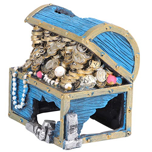 Aquarium Treasure Chest Ornament Fish Tank Underwater Landscape Resin Decorations Shrim Hideaway for Betta,Lizards, Turtles,Reptiles,