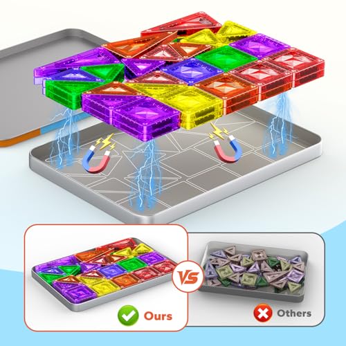 Mini Magnetic Tiles, 45PCS Diamond Pattern Magnetic Tiles Travel Set with Case, Portable Building Toys Creativity Boosting Sensory Toys for Kids Ages 4-8 Toddler Boys Girls Halloween Birthday Gift - Image 2