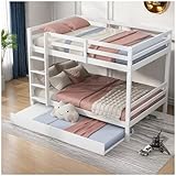 Racxily Litera Infantil 140 * 200cm,con Cama extraíble,Cama Infantil, barandillas Altas, Escalera Estable,Adecuado para niños y Adolescentes, Blanco