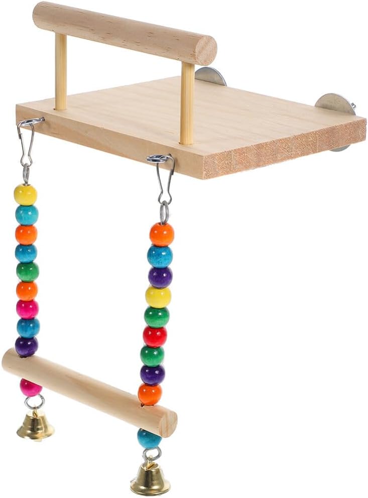 Sosoport Bird Perch Stand Bell Natural Exercise Platform for Parrots Parakeets and Finches Safe Chewing Toy for Bird Cages Easy to Install Birdcage Accessories