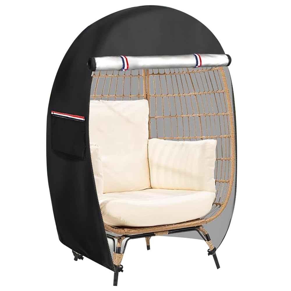 NAVESO Housse de chaise en forme d'œuf imperméable avec double fermeture éclair 420D - Résistante aux intempéries et anti-poussière - 115 x 63 x 140 cm