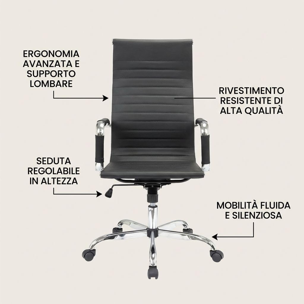 HEMAX Poltrona Direzionale Helsinki con Seduta Ergonomica Regolabile, Sedia | Sedia da Ufficio, Seduta Ergonomica Regolabile, Professionale per Studio e Lavoro, Design Elegante in Tessuto Tecnico