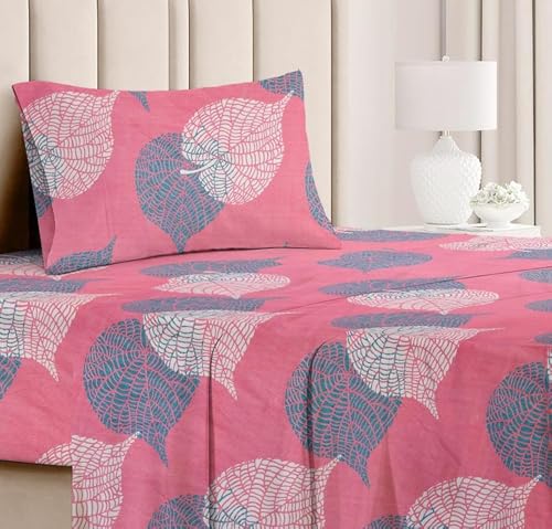 Image of Polycotton 186 tc Flat Single | Diwan | Single Mattress Coat Bed Bedsheets for Summer Breathable | Wrinkle Free (Size-60 X 90 Inch) with 1 Pillow Cover 60 x 90 Inches, Floral, Light Pink