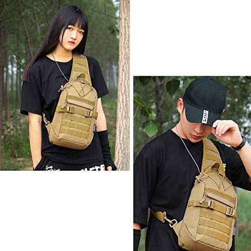 Bravehawk Outdoors Tactical Sling Bag, 800D Military Nylon Edc Crossbody Daypack Pack (Khaki) #TOP6
