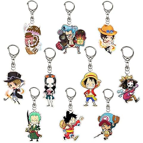 Hilloly 10 Pieces Anime Figure Keyring, One Piece Keychain, Cartoon Keychain One Piece Keyring Anime Keyring Lobster Buckle Key Ring Ornament Car Key Chain Pendant for Unisex for Anime Fans Cover