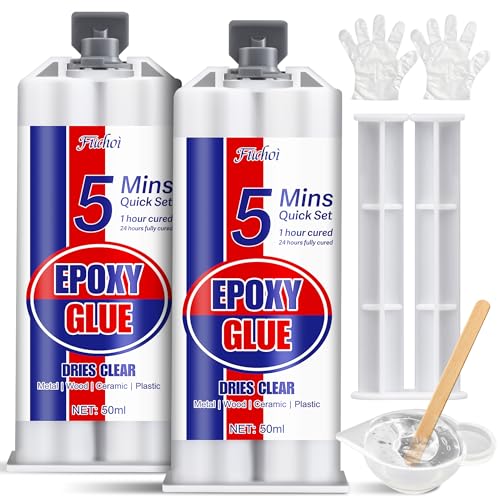 2K Epoxidkleber Extra Stark 100 ml - 5 Minuten Schnellhärtender Kraftkleber für Metall, Kunststoff, Holz, Glas, Stein, Keramik | Wasserdicht & Hitzebeständig | Transparenter Epoxidharz Reparaturset