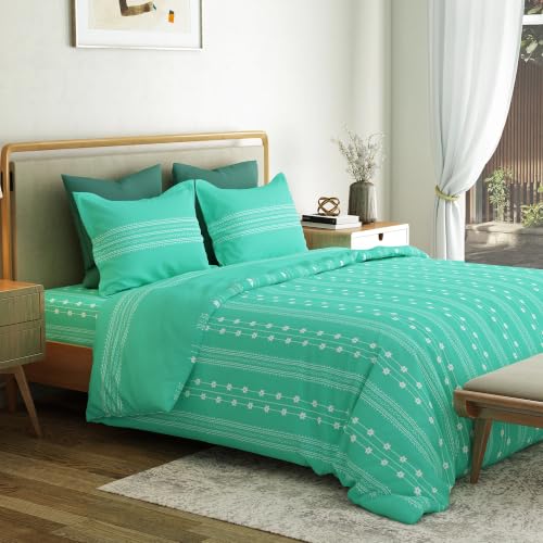 Image of Mytrident Bedsheet for Double Bed Queen Size |90 Inches x 100 Inches | Zari Sea Green