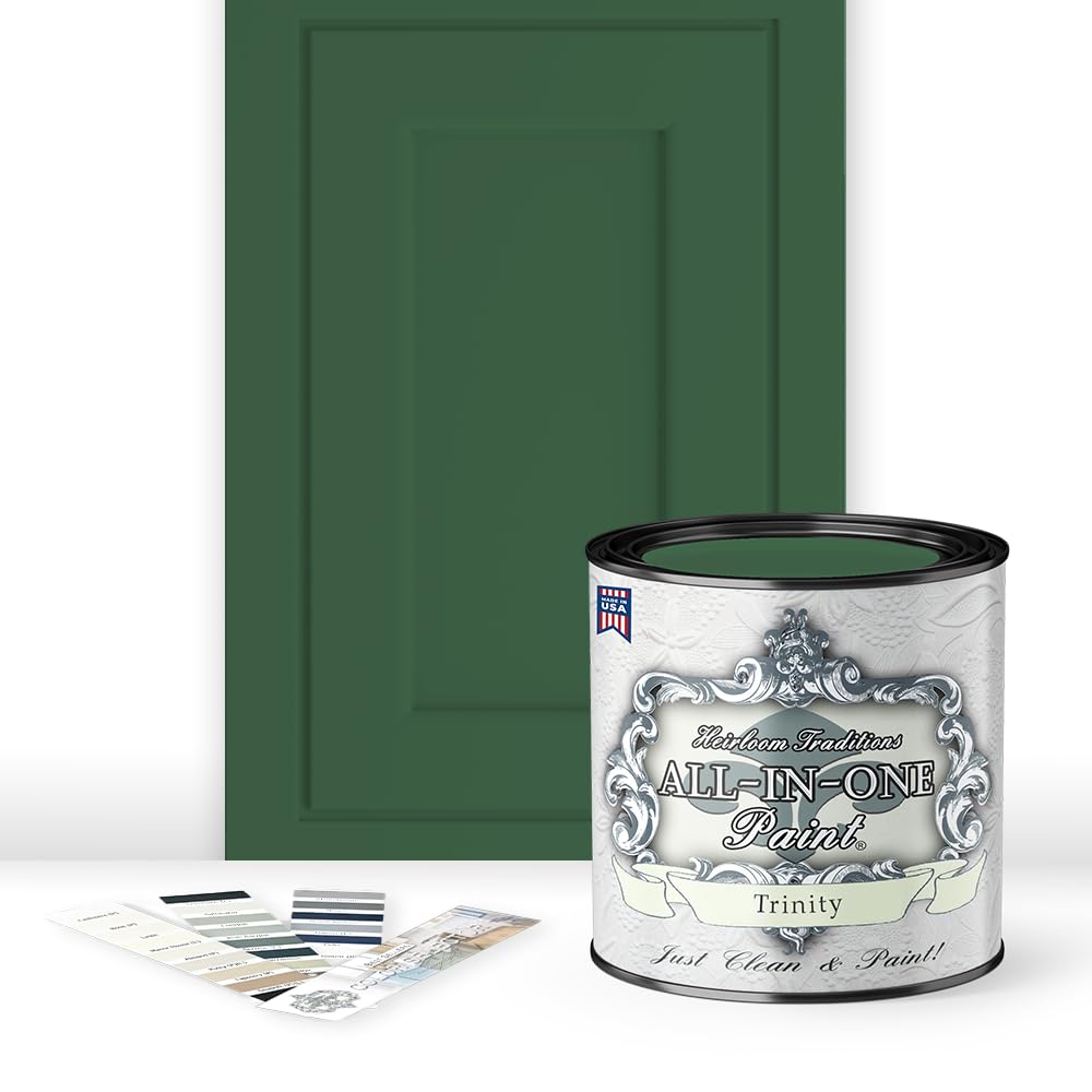 ALL-IN-ONE Paint by Heirloom Traditions, Trinity (Green), Quart - Durable cabinet and furniture paint. Built in primer and top coat, no sanding needed