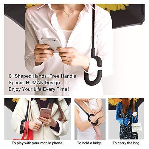 Mrtlloa Windproof Inverted Reverse Umbrella With Uv Protection, C-Shaped Handle Double Layer Stick Umbrella For Rain (Sunflower) #TOP6