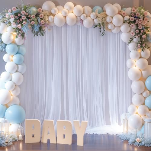10ft x 10ft White Tulle Backdrop Curtains for Parties Wedding Bridal Shower 1 Panel Sheer Backdrop Curtains White Drapes for Backdrop for Baby Shower Birthday Party Photo Background Home Decorations - Thumbnail 3