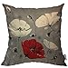 Housse de coussin carrée en coton et lin avec motif coquelicot vintage rouge et blanc 45,7 x 45,7 cm
