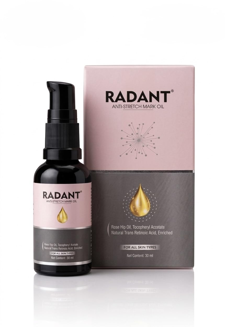 RADANT Anti-Stretch Mark Oil for All Skin Types, 30 ml | Rose Hip Oil, Tocopheryl Acetate, Trans Retinoic Acid, Pump Dispenser, Stretch Mark Care-image-42