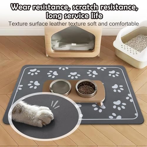 Haustier Futternapf Unterlage 30x50cm Kieselgur Saugfähige Hundematte rutschfeste Hundefuttermatte Langlebige Langsame Fresser Matte für Futter und Wassernäpfe Dunkelgrau