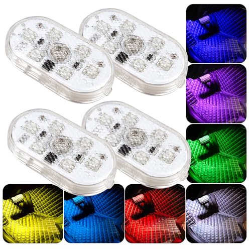 Car LED Interior Lights 4 Pcs, 7 Colours, USB Rechargeable