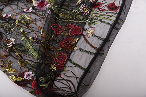 Image of BaronHong Women's Floral Embroidered Tulle Prom Half-Sleeve V Neck Midi Dress with Waist Strap