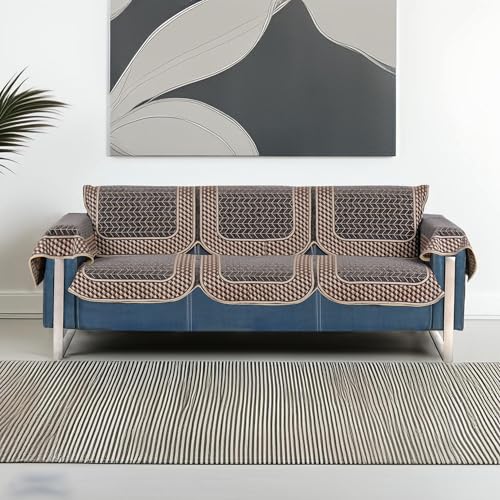 Image of Premium Chenille Woven Anti-Slip 3 Seater Sofa Cover with Arm Rest | L-Shape Sofa Seat Protector for Living Room | Durable & Stylish Slipcover - Dark Grey - 3D