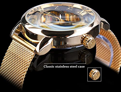 Image of FORSINING Men's Skeleton Watch Steampunk Watch Black Mechanical Watch for Men Minimalist Retro Design Mechanical Skeleton Wrist Watch Transparent