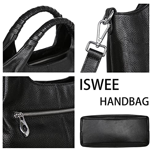 Image of Iswee Genuine Leather Top Handle Bag for Women Purses and Handbags Large | Crossbody Tote,Holds 13 inch laptop,3 Pocket Compartments,Adjustable Leather Long Strap,Every Bag