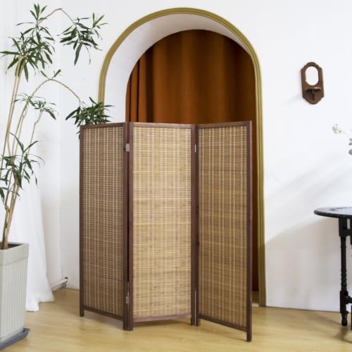 3 Panel Short Panel Divider Screen,3.95 FT Tall Bamboo Room Divider Folding Privacy Screen,Short Panel Divider Freestanding Room Divider for Room Seperation,Brown