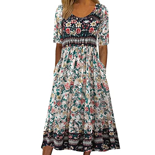 Gyaimxfu Vestidos de Verano Mujer 2024 Talla Grande Manga Corta con Tirantes Boho Vestidos Verano Informal Suelto Vestido Largo Ligero y Transpirable Boho Fiesta Vestido Midi Original