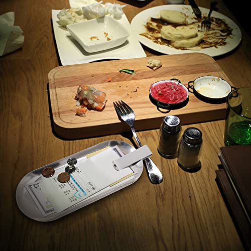 Image of 3 Pack Silver Check Holder Tip Trays with Clip, Check Presenters for Restaurants Receipt Holder Money Clip for Cash and Credit Cards, Stainless Steel Money Tip Clips Check Holder (8.7 x 3.5 Inch)