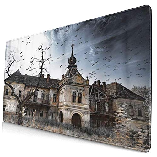 Gaming Mauspad 750x400x3mm Alte verlassene und gruselige Burg Herde von Vögeln Office Mauspad rutschfeste Mousepad für PC,Computer und Laptop