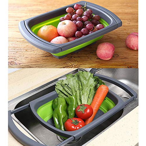 EigPluy Kitchen Collapsible Colander Over The Sink Kitchen Colander Strainer With Extendable Handles 6 Quart Folding Strainer for Draining Fruit,Pasta,Vegetable(3 packs) - Thumbnail 4