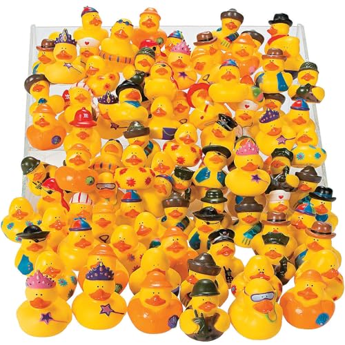 Fun Express Mega Rubber Ducky Assortment | 100 Pieces | Favors, Giveaways, Rewards, Gifts, Takeaways, Kid's Birthday, Christmas, Easter, Halloween