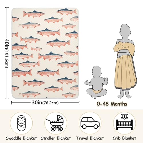 Image of Sea Vintge Salmon Fish Baby Blankets Soft Warm Crib Stroller Blanket for Toddler Newborn Girls Boys 30x40in