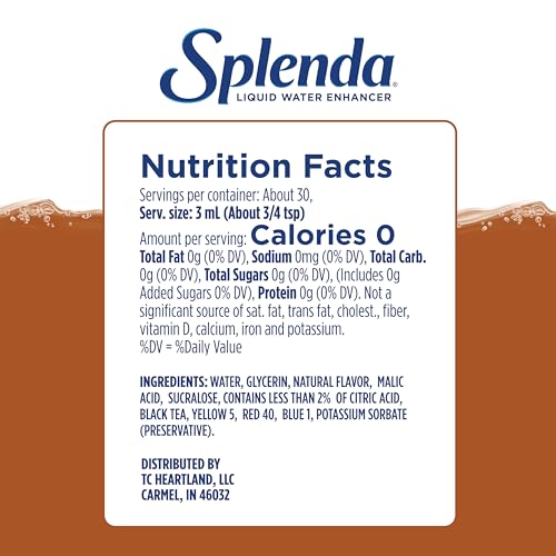 SPLENDA Liquid Water Enhancer Drops, Sugar Free, Zero Calorie, Natural Flavor, Concentrated Drink Mix, 3.11 Fl Oz Each Bottle (Sweet Tea, 1 Pack)