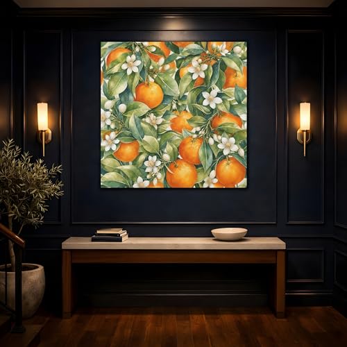 Tableau Orange Botanical Canvas décor de cuisine aquarelle 60x60