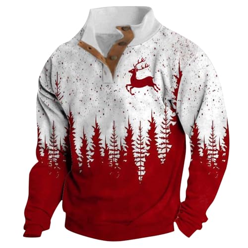 ラガーシャツ メンズ 可愛い クリスマス ポロシャツ 長袖 襟付き カジュアル 秋服 トレーナー ゴルフウェア ハイネック ハーフジップ 大人 レトロ風 プルオーバー 3Dプリント 面白い 秋冬用 スウェットシャツ 部屋着 普段着(M,A-レッド)
