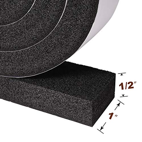 Yotache Maximum Compression Sponge 1 X 1/2 Inch, Rubber Foam Strip Adhesive For Insulation, Weatherstrip, Gap Blocker, Anti-Vibration, Anti-Collision, 6.5 Feet Long, 2 Pcs #TOP1