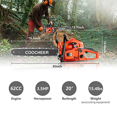 COOCHEER 62CC 2 Stroke Gas Powered Chainsaws, 20