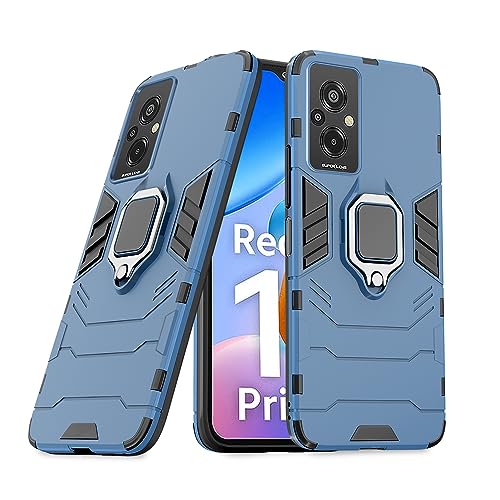 Image of Pikkme Redmi 11 Prime 4G Back Cover | D5 Tough Armor Bumper | 360 Protection Case | Ring Holder Stand Case for Redmi 11 Prime 4G (Blue)