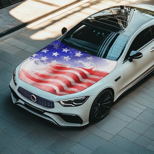 Image of 4th July American Flag Car Hood Cover Stretchable Polyester,Engine Cover,Elastic Fabrics Can be Washed,Car Bonnet All-Season Protection