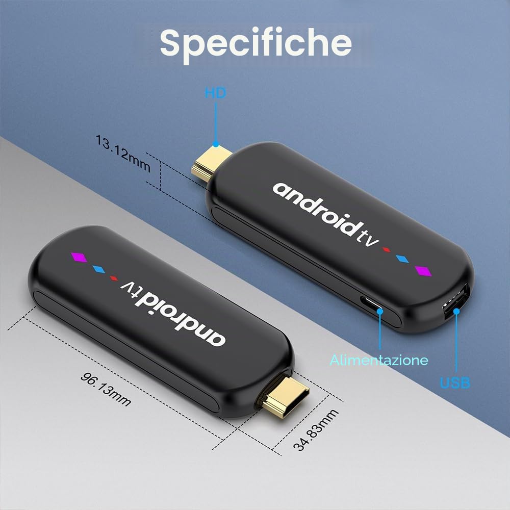 Android 14.0 TV Stick Android TV OS 4K Ultra HD,TV Stick Amlogic S905L3 Quad-Core 16GB WiFi6 2.4G/5.8Ghz BT5.0 4K AV1 Ultra HDR10+ BT5.0 Controllo vocale Smart Home Player