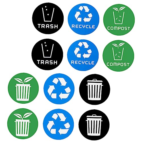 HOMSFOU ゴミ箱ステッカー 12個セット Pvc製 耐候性リサイクルラベル 大判サイズ ゴミ分別表示 平滑面用 キッチン オフィス用廃棄物管理