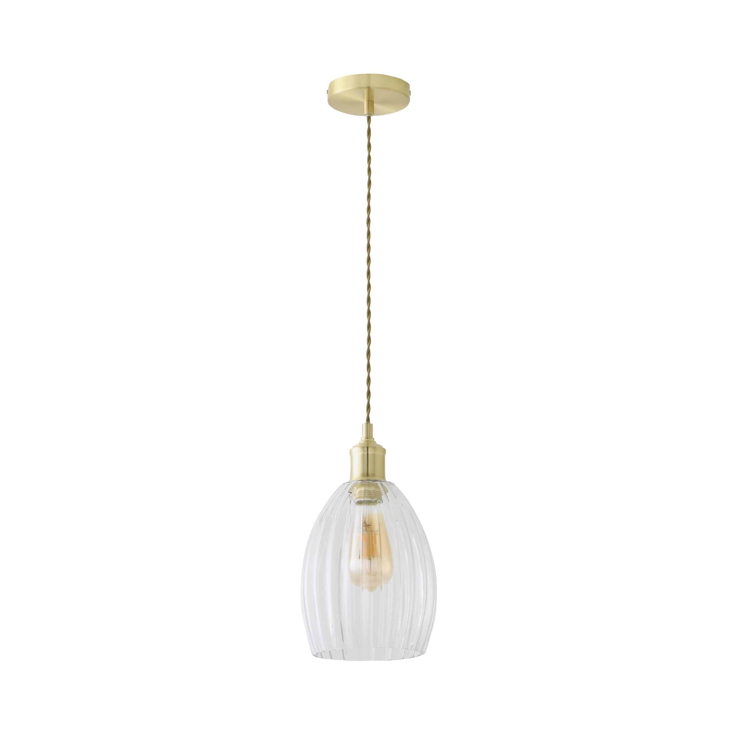 Valuelights Gold | Cheltenham Brushed Clear Ribbed Glass Dome Pendant Ceiling Light | Ceiling Lights, Home Décor & Improvement Essential