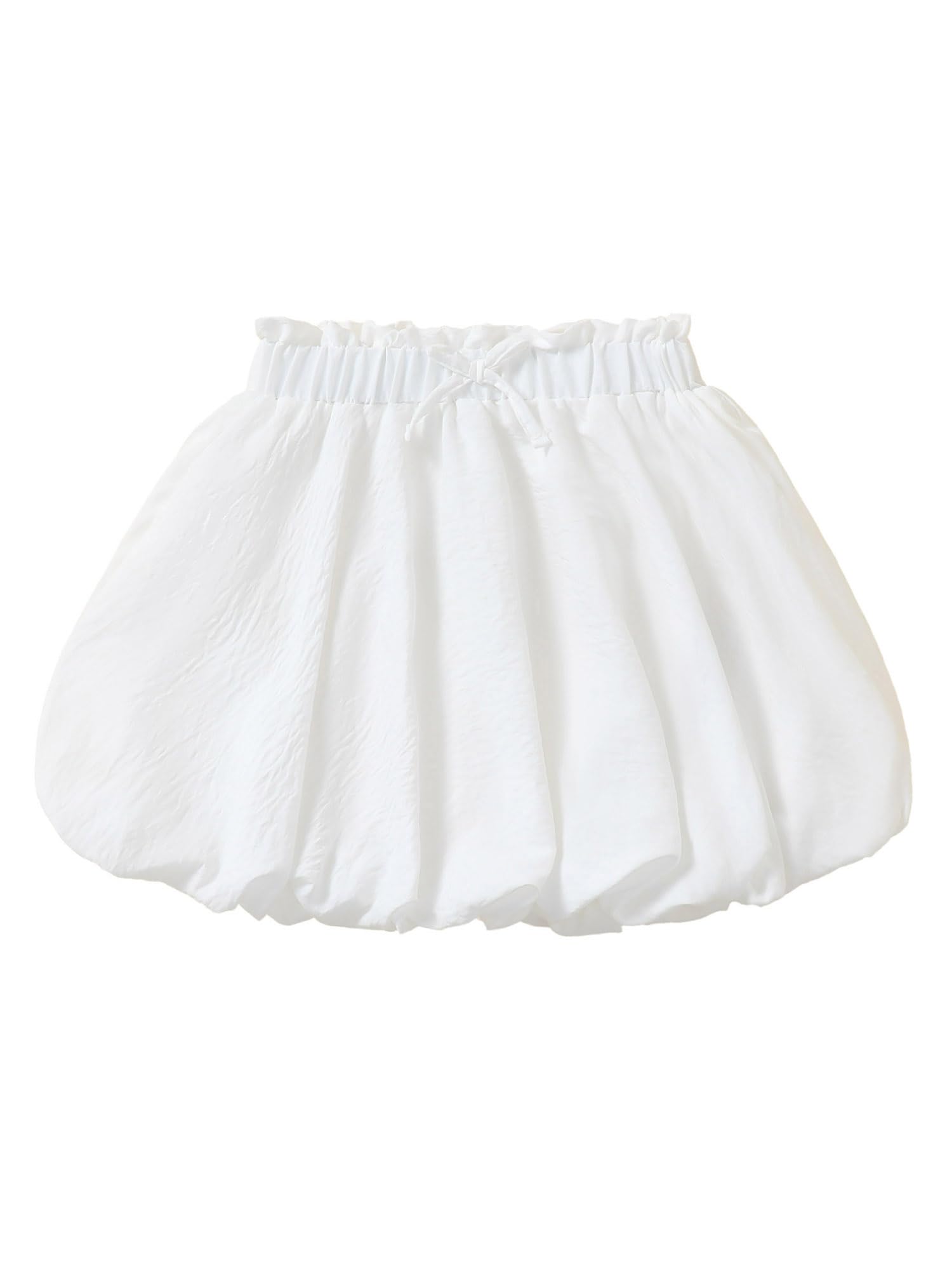 Girls Skirts Cute Paperbag Bow Elastic High Waisted Bubble Ruffle Hem Puffy Mini Skirt