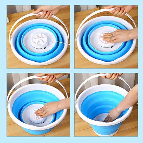 Mini Washing Machine, Formemory Portable Folding Bucket Turbo Ultrasonic Washing Machine Personal Travel Washing Machine with Remote Control for Lazy Magic Laundry Machine(Blue)
