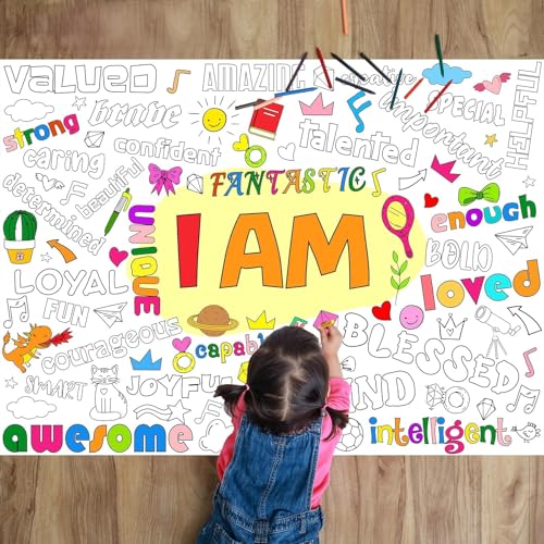 Naozinebi Positive Affirmations Coloring Poster for Children Kids Giant Coloring Poster Large Positive Coloring Tablecloth Jumbo Coloring Books for...