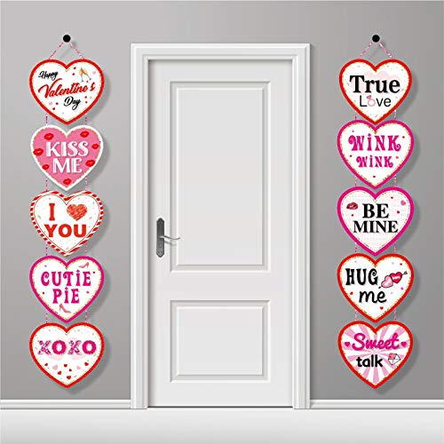 Valentines Day Decorations, Heart Banner Door Decor, Pink Red Romantic Conversation Porch Sign, Wall Decor Party Supplies for Valentines Day Décor - Thumbnail 5
