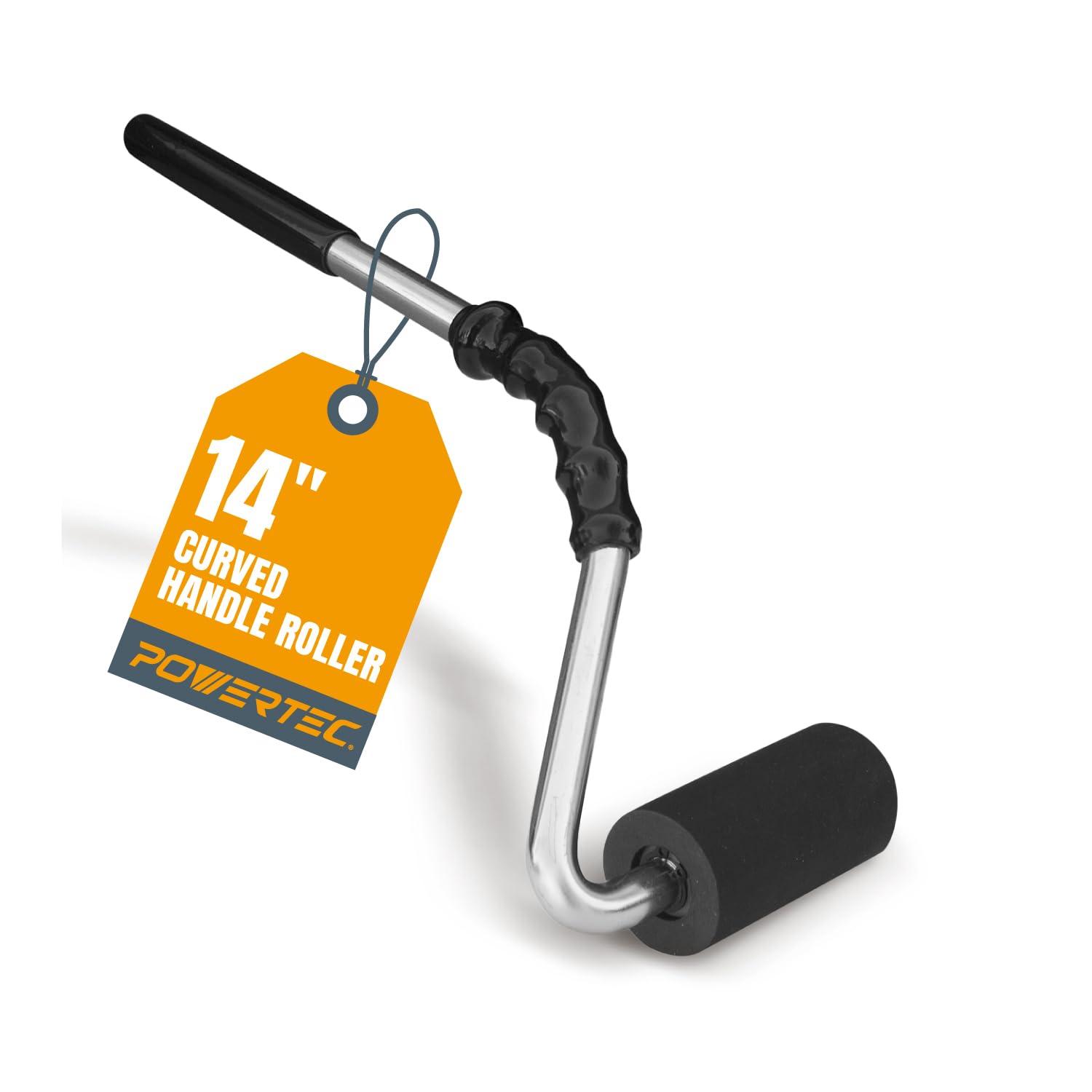 POWERTEC 14" Curved Handle J Roller, 1-1/2 Inch Diameter, 3 Inch Wide for Floor/Veneers Laminate Wall Coverings & Edge Banding Roller Tool with Rubber Roller (71011V)