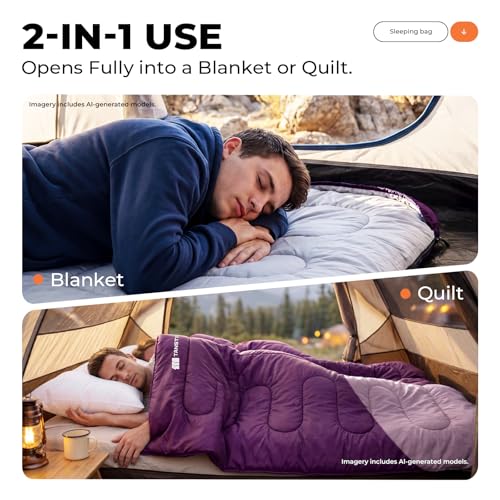 Image of Sleeping Bags for Adults, Camping Sleeping Bag with WaterResistant & TearResistant, Lightweight 3lb Sleeping Bag Warm for Backpacking, Hiking, Summer Camp & Indoor Use - Anti-Snag Zipper